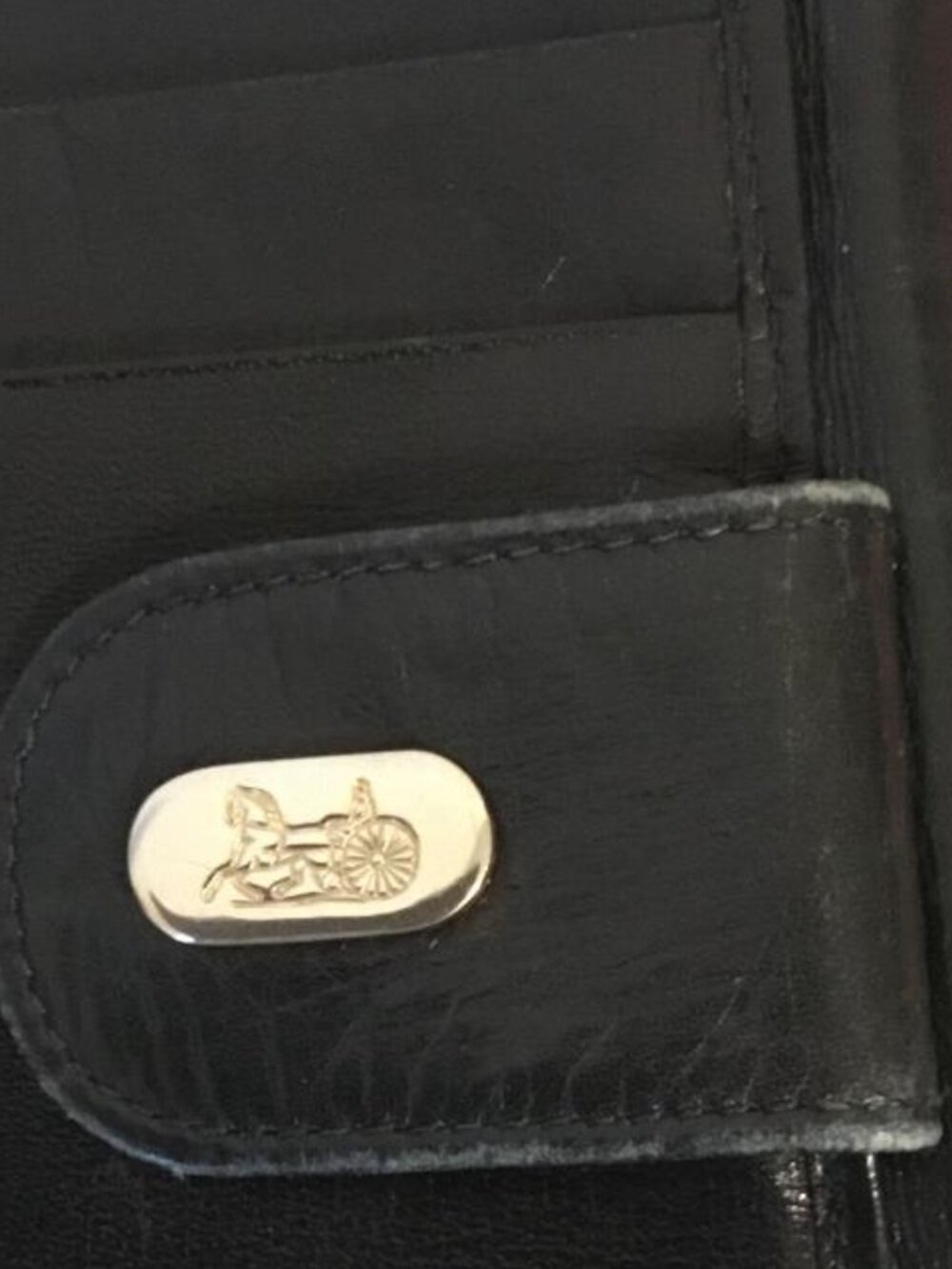 Vintage Celine Macadam Navy & Beige Horse & Carriage Bifold Wallet Leather Trim - Picture 8 of 10